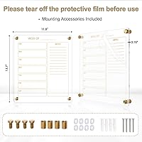 Vista 3 de Calendario de acrílico pequeño para pared, calendario de pared de acrílico transparente dorado de 12 x 14 pulgadas, tablero de borrado en húmedo