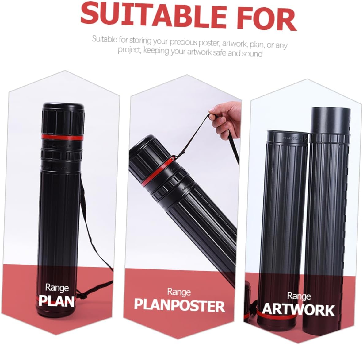 DECORNIJIA 3Pcs Telescoping Poster Tube Set Expandable Plastic Art Carrying Case Strap for Art Students and Travelers for Mailing and Storage