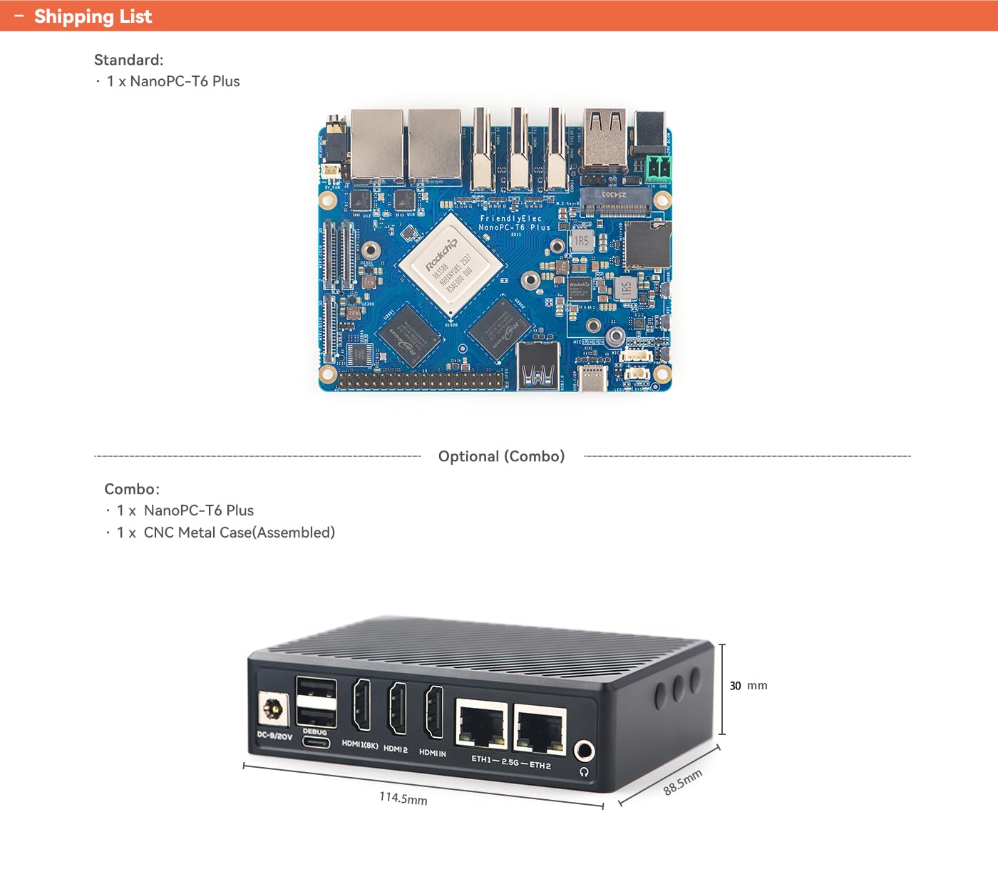 NanoPC-T6 Plus Mini Open-Source WiFi Router, RK3588 Quad-Core SoC, 16GB LPDDR5 64GB eMMC, M.2 B-Key for 4G LTE, Dual 2.5G Ethernet/NVMe SSD/WiFi Module Smart IoT Gateway (WiFi Kit, 16+64GB)