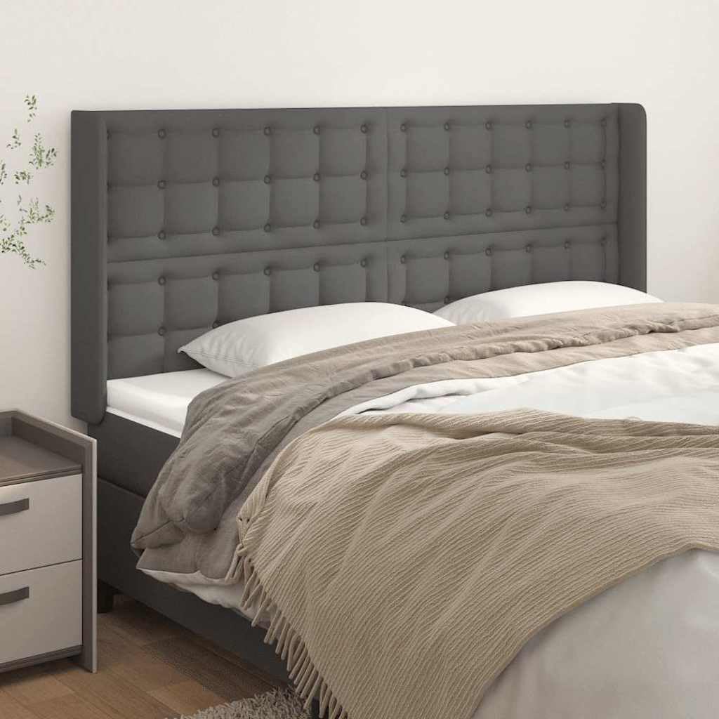 Kopfteil mit Ohren Grau 203x16x118/128 cm Kunstleder,Möbel,Betten & Zubehör,Kopf- & Fußenden,Grau,24.95 kg-3119692