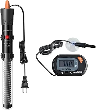 HiTauing Aquarium Heater 25W/50W/100W/200W/300W, Adjustable Knob Fish Tank Heater with Digital Thermometer, Submersible Betta