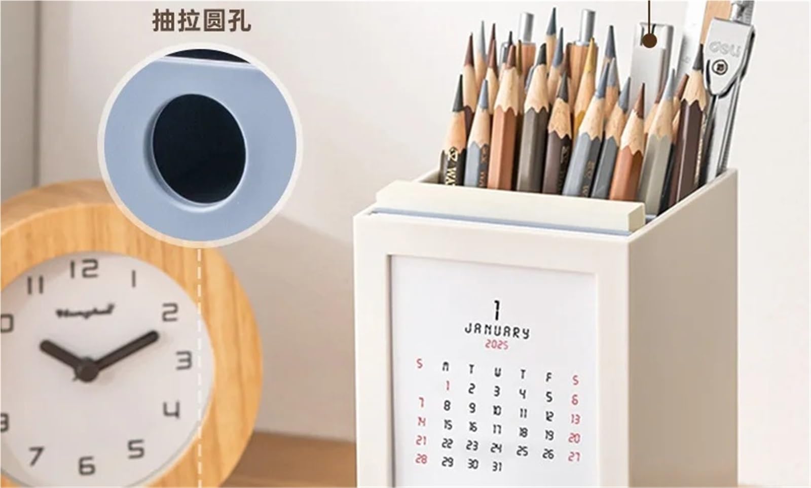 Calendario da scrivania creativo, portapenne, contenitore for pennelli, organizer da scrivania, portapenne in plastica, articoli for ufficio Per Scuola, Casa(Beige-Blue)
