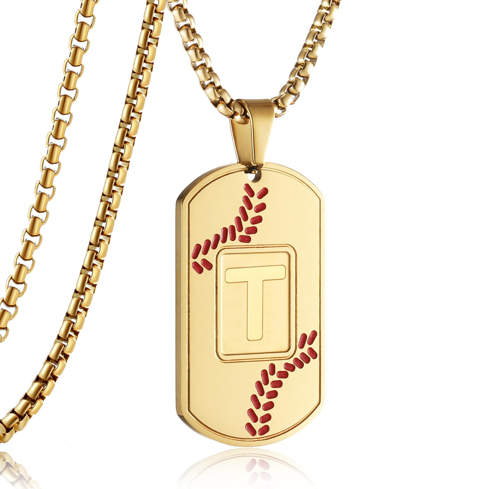 RWQIAN Baseball Necklace for Boys,Initial A-Z Dog Tag Necklace for Men,Baseball Athletes Accessories Personalized Military Pendant 24 Inch Chain,Graduation Jewelry for Teenage Boys Father's Day Gifts