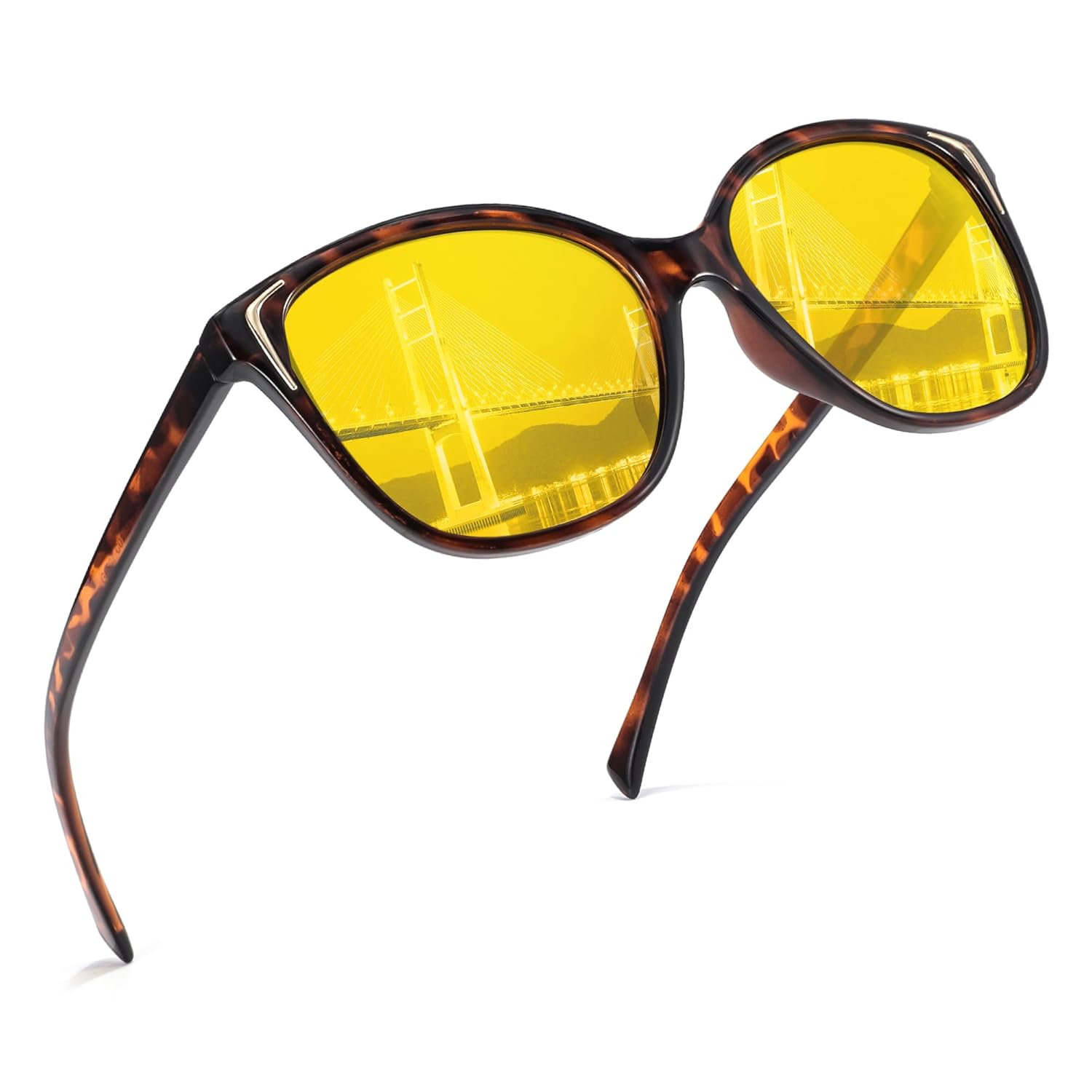 Chicid Night Vision Glasses Driving for Women Wrap Around Polarized Anti Glare Yellow Lens with UV400 Protection