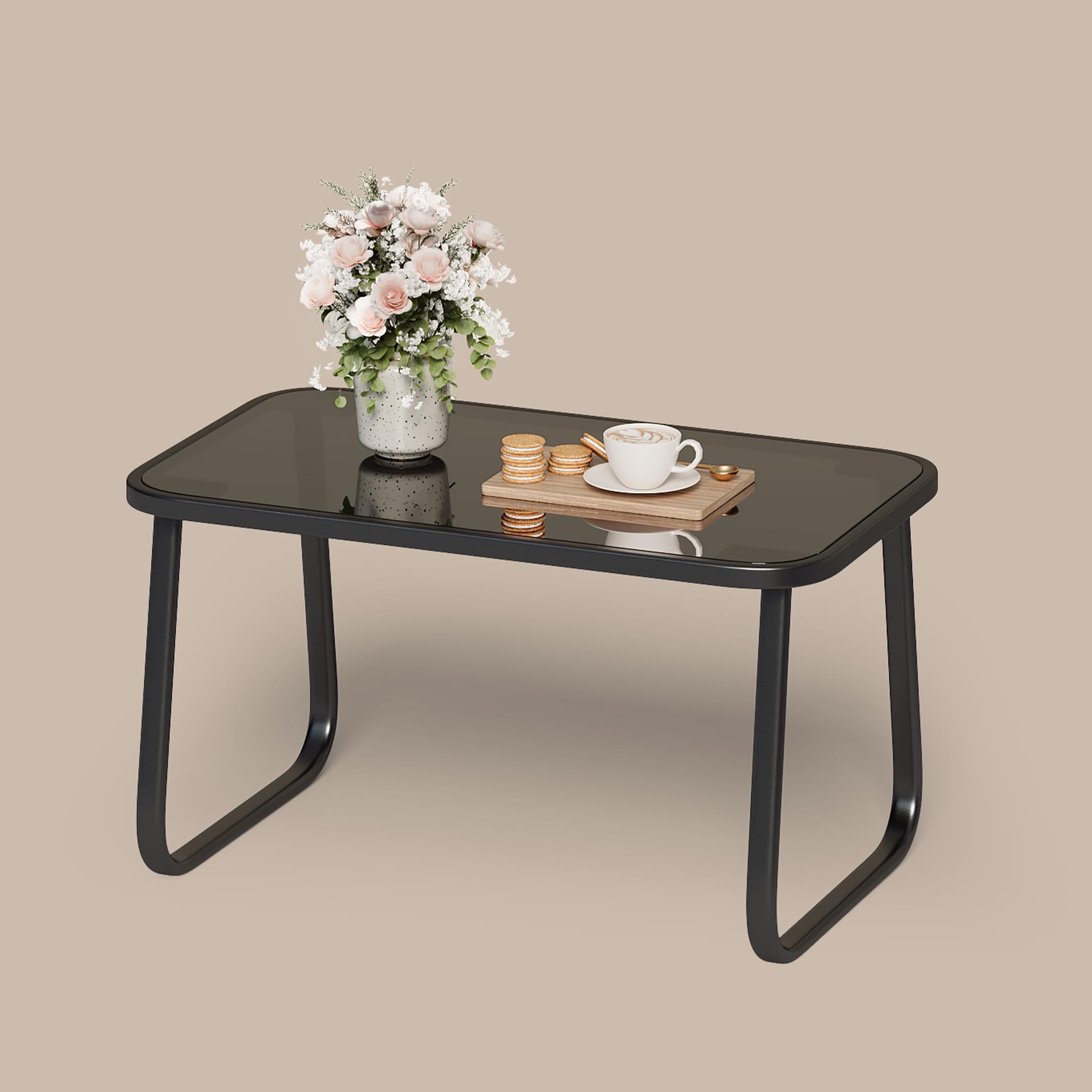 Conjunto de Jardín de 4 Piezas, con 3 Sillones y Mesa de Cristal, Muebles de Exterior para Patio, para Todas Las Estaciones, Terraza, Jardín, Balcón y Exteriores, Negro (Ensemble de 4 pièces)