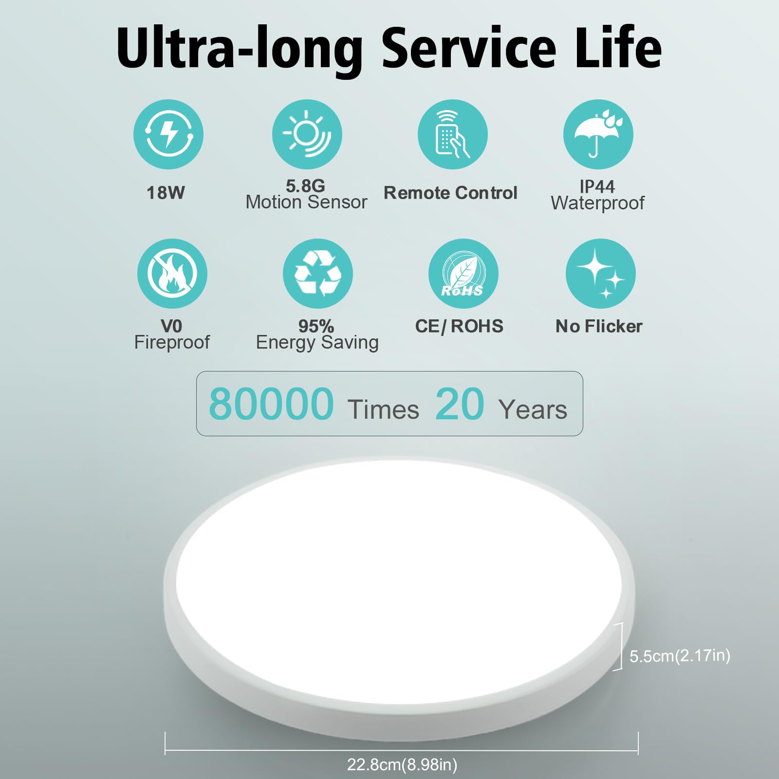 Oraymin Lampa sufitowa LED z czujnikiem ruchu, 18 W, 1800 lm, lampa sufitowa LED z pilotem zdalnego sterowania, IP54, 4000 K, lampa z czujnikiem ruchu, do wewnątrz, na schody, do korytarza, piwnicy