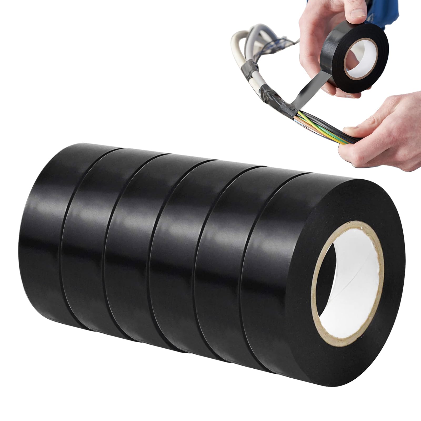 PAppositus Black Electrical Tape 6 Rolls, 19mm x 20m PVC Insulation Tape, Flame Retardant, Strong Adhesive, Electricians Tape for Wiring, Splicing, and Cable Bundling - Indoor/Outdoor Use