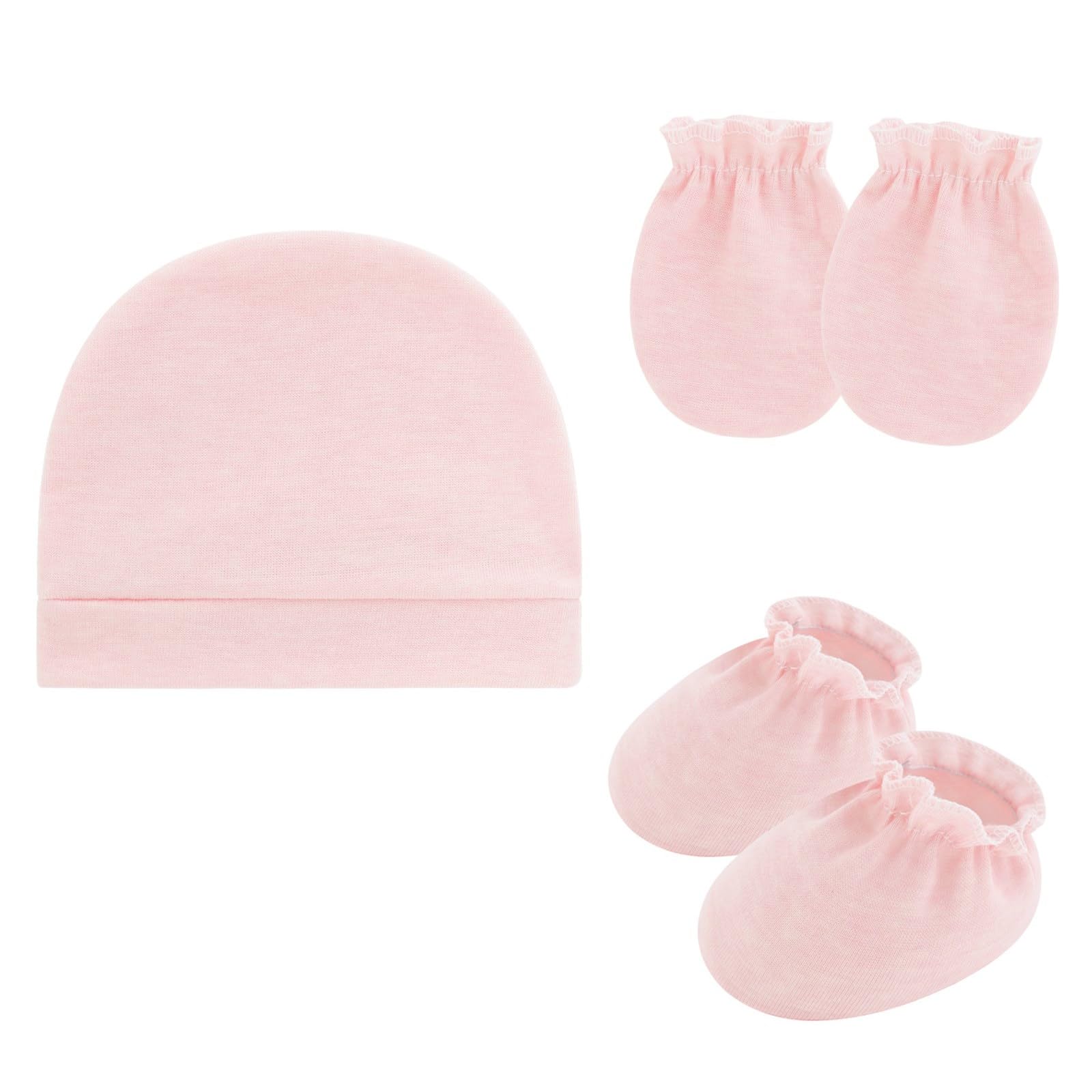 KMGDM Newborns Baby Scratch Proof Mittens Booties and Bonnet Hat Soft Cotton Headwear Breathable Design for Infant Protections Newborns Hat