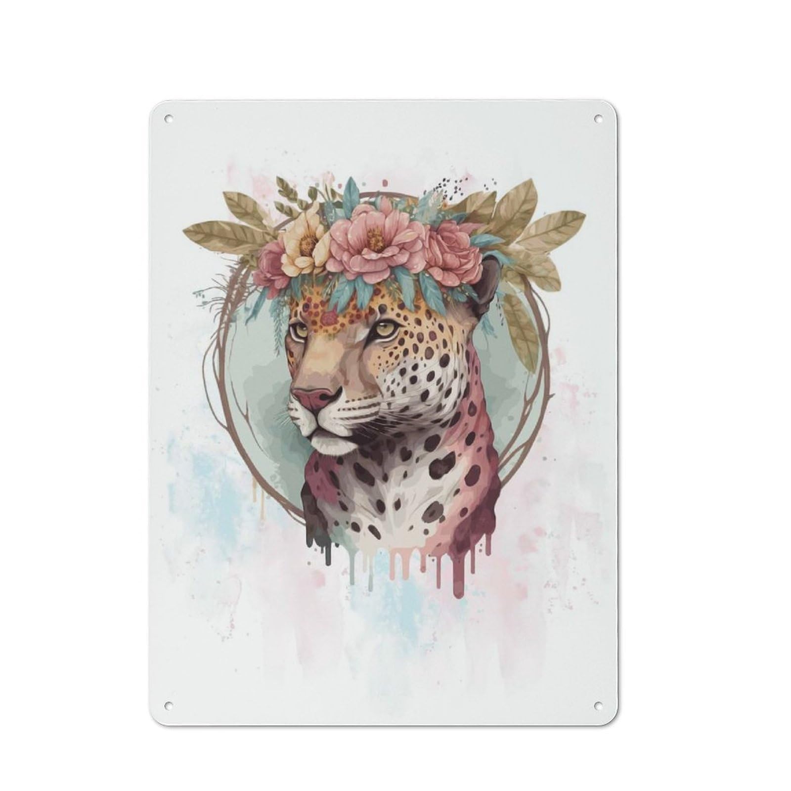 Floral Watercolor Jaguar Retro-style Metal Sign 40x30cm for Guest Room Or Hallway, for Hallway Wall Decor Fans