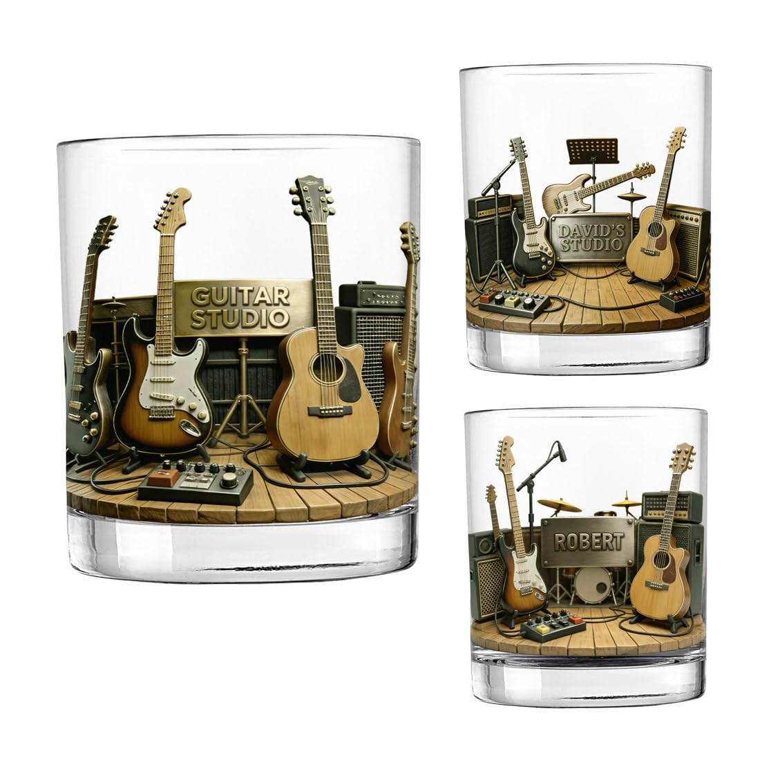Whiskeyglas, personalisierbar, 284 ml, Gitarrenstudio-Thema, Trauzeugen, Vatertag, Geburtstag, Geschenke für Hochzeit, Musikliebhaber, Freunde, Gitarrenspieler, 3 Stile