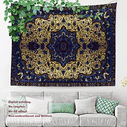 Shrahala Round Mandala Blue Grey Tapestry, Persian Moroccan Middle Eastern Flower Wall Hanging Large Tapestry Psychedelic Tapestry Bedroom Living Room Dorm(51.2 X 59.1 Inches, Blue 5) #TOP2