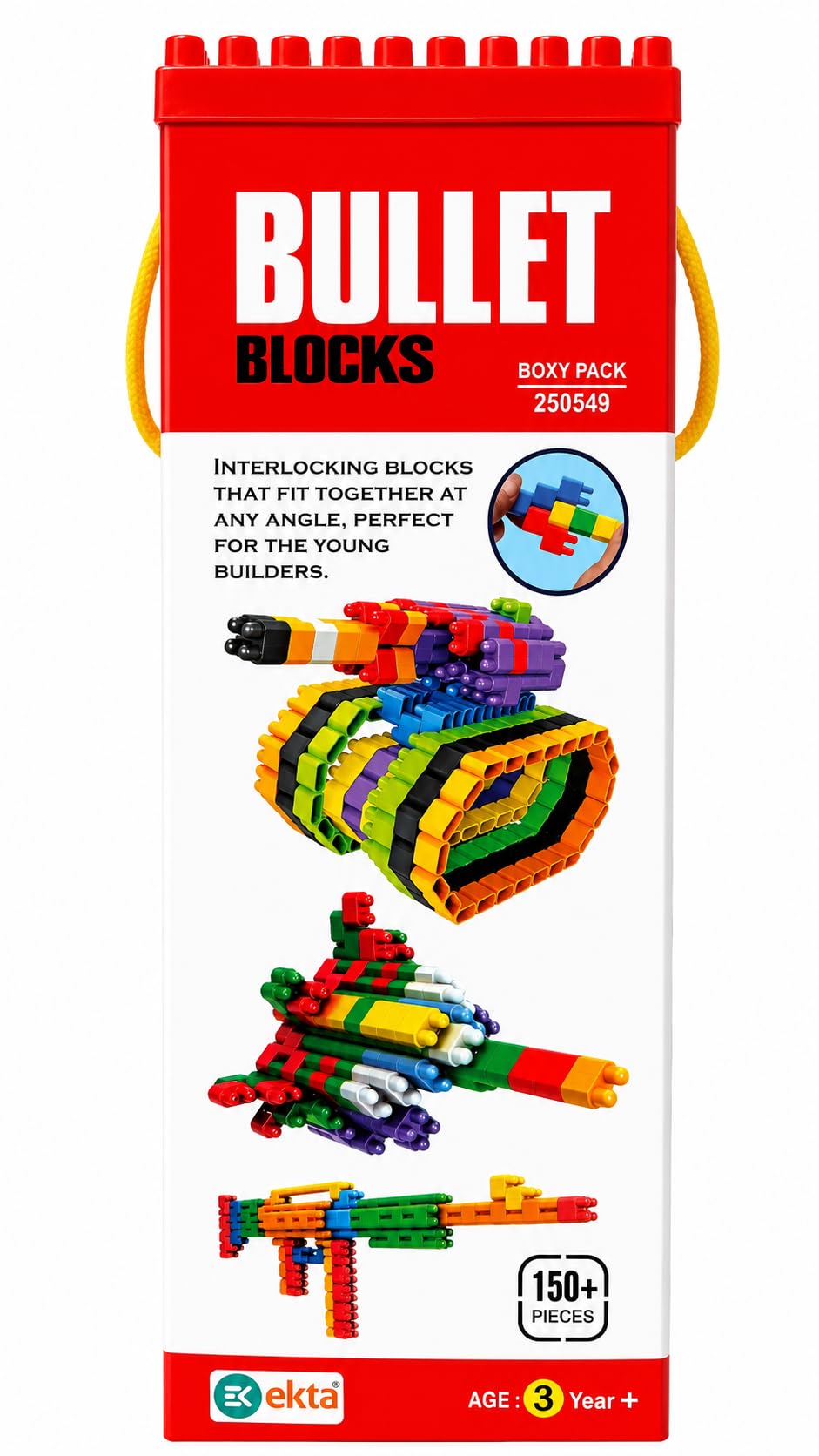 Bullet Blocks Building Set, 150+ Pieces Interlocking Construction Blocks for Kids, STEM Educational Learning Toy, Creative DIY Building Kit, Multicolor, Age 3+ Years-image-26