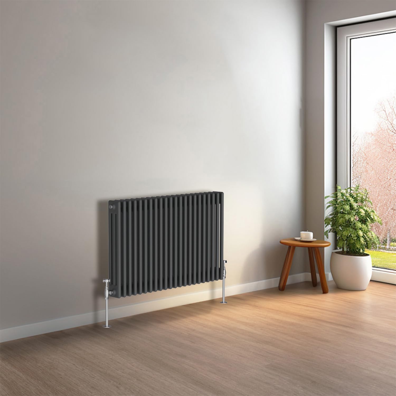 NRG 600 x 1010mm Anthracite Horizontal Traditional Column Cast Iron Style Radiator Central Heating Radiator Perfect for Bathrooms, Kitchen, Living Room Triple Panel