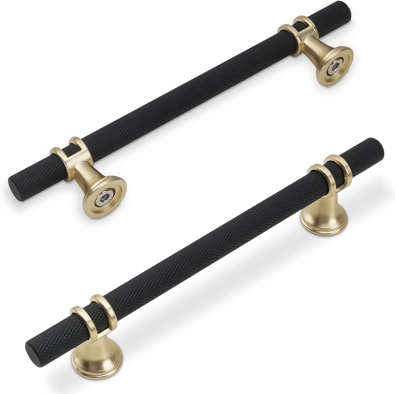 10 Pack 5 Inch Cabinet Pulls knurled Matte Black and Brushed Gold Kitchen Cabinet Handles Aluminum and Zinc Alloy Drawer Pulls Solid Cabinet Hardware 5'' Hole Center(128mm) Black and Brushed Gold Knurled 10