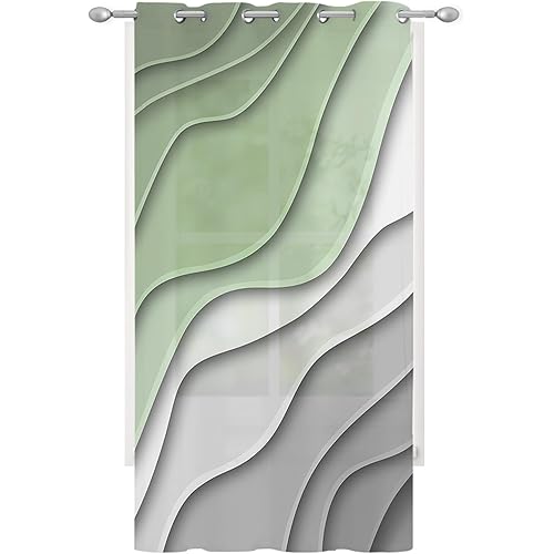 Sage Green Grey Ombre Sheer Curtains for Bedroom/Living Room, Modern Geometric Grommet Kitchen Curtains 84 Inches Long, Abstract Art Semi-Sheer Curtains Drapes Voile Window Treatments