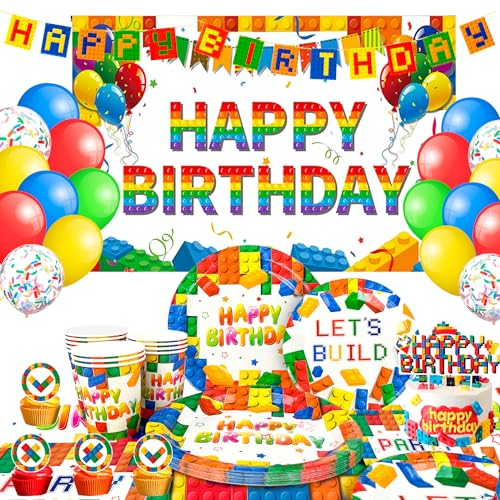 Baustein Geburtstag Dekoration - 114-teiliges Set Mit Teller, Luftballons,...