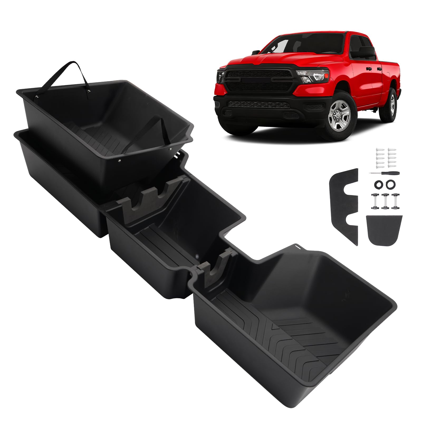 Mixsuper Liner Untersitz-Aufbewahrung für 2019–2024 2025 RAM 1500 Crew Cab Zubehör, maßgeschneiderte, robuste Untersitzaufbewahrung mit WeatherTech tragbarem Organizer