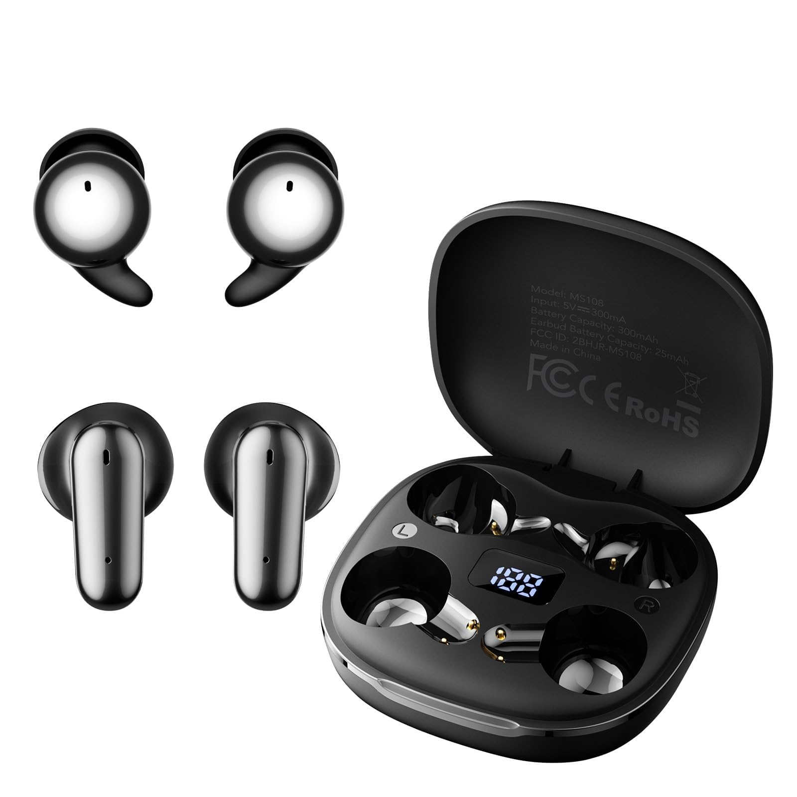 BNARQP 2 Pairs AI Translation Earbuds Real Time, 2-in-1 Translator Earbuds 135 Language Translating Headphones, Bluetooth Tiny Size Invisible Headphones for Travel Learning Sleep and Sports MS108