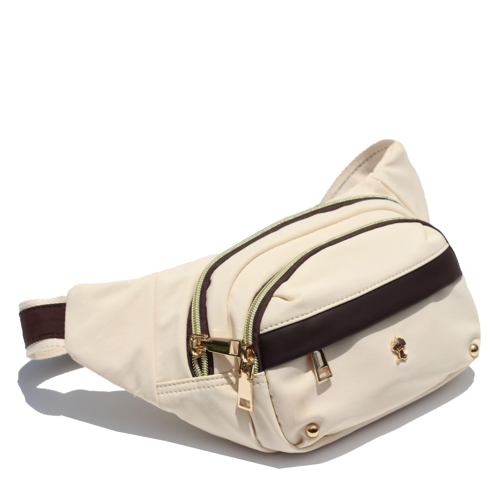 ESVAN Fanny Packs Waist Bag for Women, Fashionable Crossbody Phone Holder Wallet for Travel Hiking Cycling Running Sports, Beige