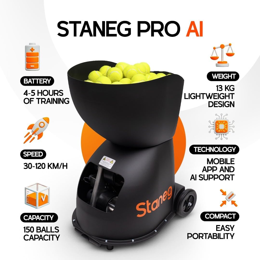 Pro Tennis Ball Machine – Battery-Powered Portable Launcher with Remote Control | 9 Training Programs | Adjustable Spin & Speed | 150-Ball Capacity