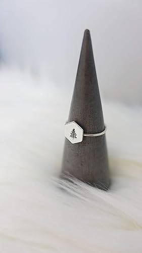Miniatura 5 de Hexagon Nature Ring • Dainty Sterling Silver or Gold-Filled Ring • Tiny Stack Ring • Hike Jewelry • Ocean Wave, Evergreen, Mountain Ring