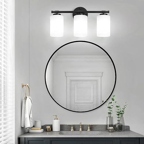 Miniatura 5 de GZBEINI 3 luces de tocador negras para baño, luces de tocador negras para baño sobre espejo, accesorios de iluminación modernos para baño sobre