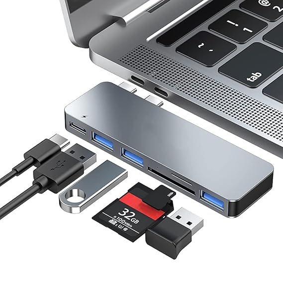 Verilux® USB C Hub, 6 in 2 Hub for MacBook, USB C Hub with Thunderbolt