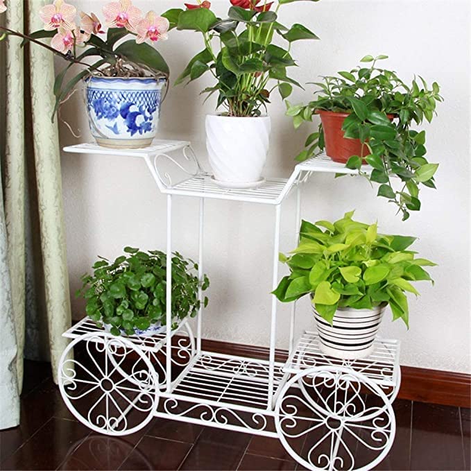 Mysoor Art 6-Tier Cart Planter Stand, Outdoor Flower Rack Flower Pot Display Rack 62x69x22cm (WHITE)