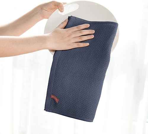 Miniatura 3 de Artoid Mode Juego de 6 paños de cocina de 100 % algodón, tejido de punto gofre, color azul marino, gris oscuro, 12 x 12 pulgadas, ultra suaves,