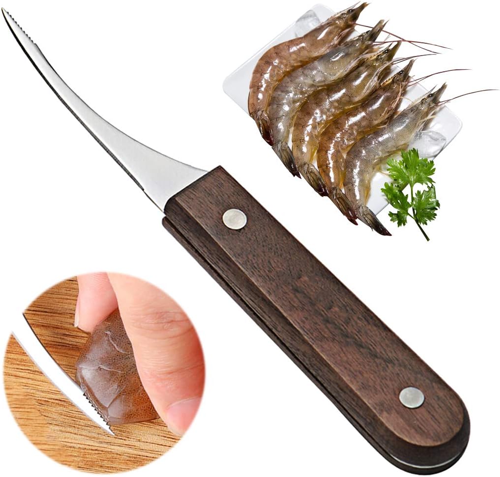 Vonty Shrimp Deveiner Tool Stainless Steel Shrimp Cleaner with Wooden Handle