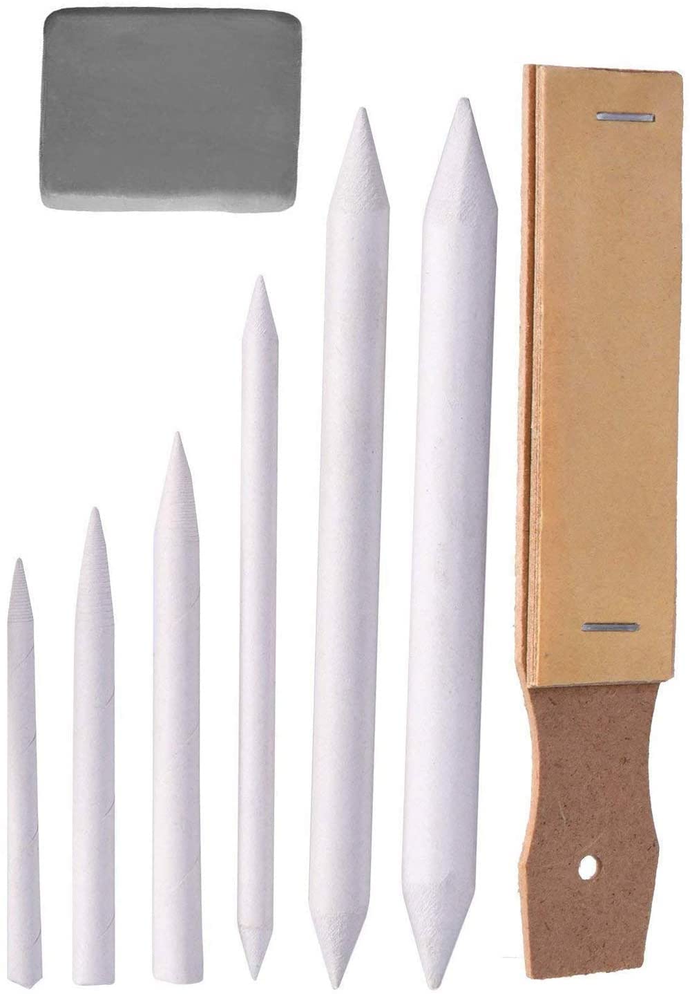 ikis Paper Blending Stumps and Tortillions Sandpaper Pencil Sharpener Pointer Art Blenders with Kneaded Eraser for Student Sketch Drawing Tools (White)