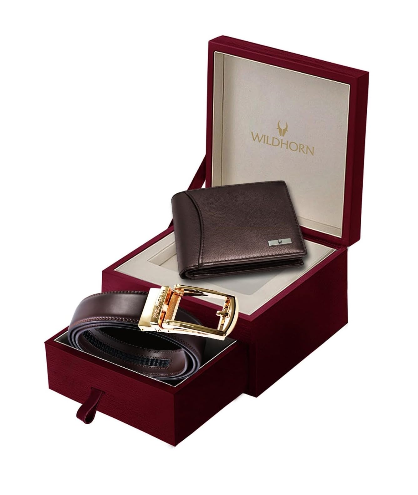 WildHorn Gift Hamper for Men I Leather Wallet & Belt Combo Gift Set I Gift for Friend, Boyfriend,Husband,Father, Son etc. (Brown)