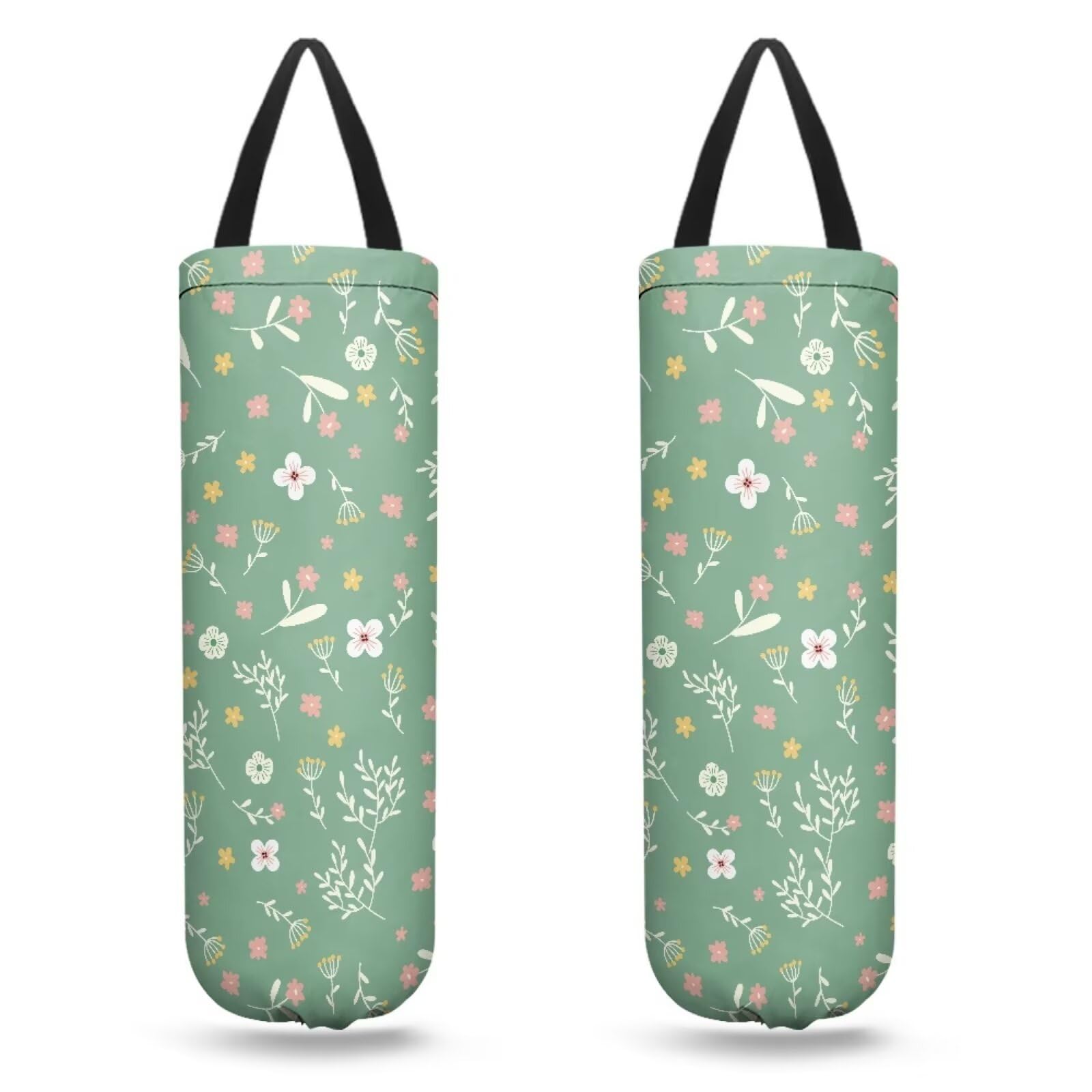 Tutolipy Aesthetic Floral Plastic Bag Holders Wall Mount Hanging Shopping Trash Bag Storage Organizer Grocery Bags 2PCS Hanging Plastic Bag Pouch