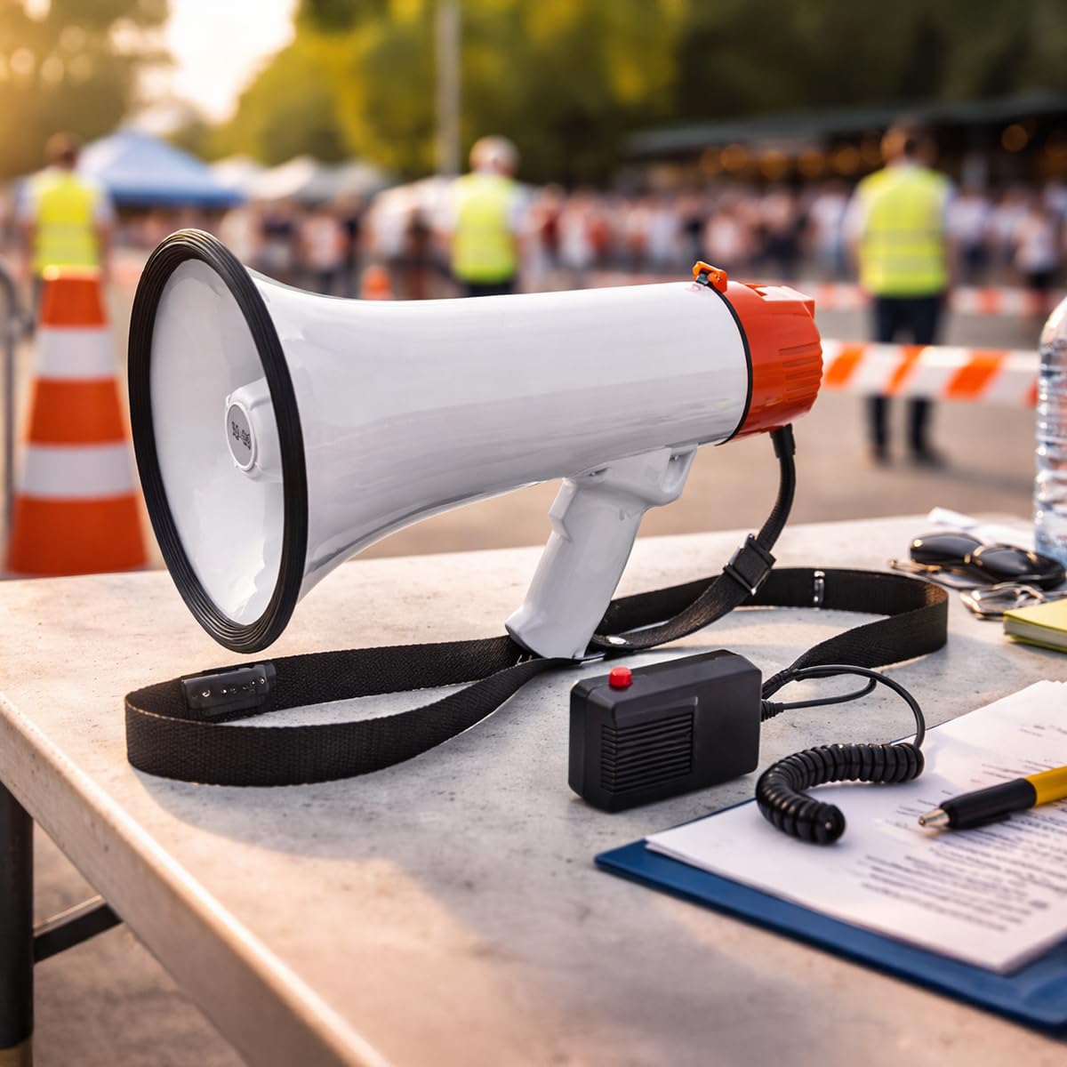 PEGANE Porte- Voix mégaphone Haut-Parleur munie d'une sirène Portée de 600 m Livré sans Piles - Longueur 34 cm