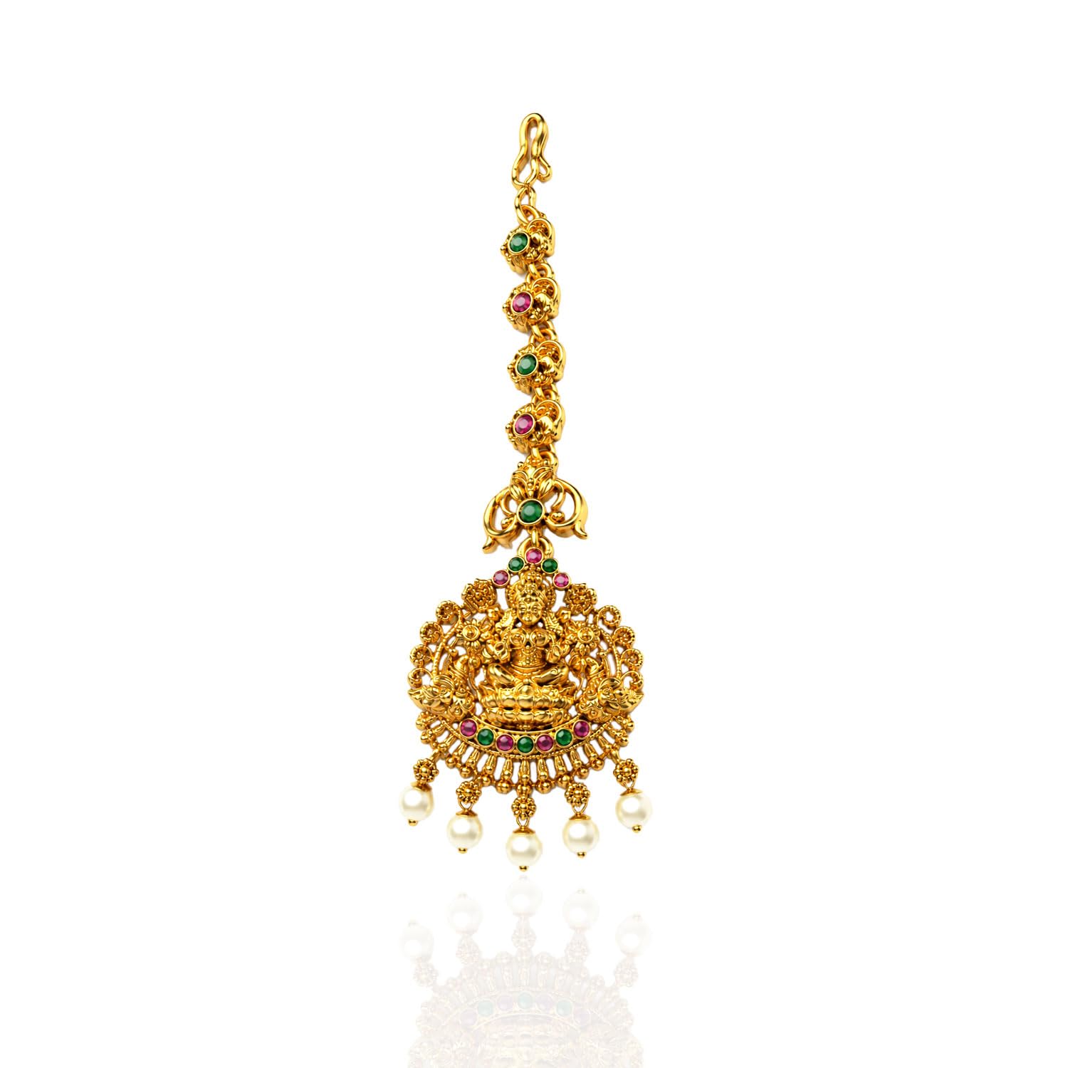 vama FASHIONS South Indian 18K Matte Gold Plated Pearl Multicolor Stone Lakshmi Devi Design Anti Tarnish Maang Tikka Wedding Bridal Papadibilla Traditional Temple Jewellery For Women-picture-41