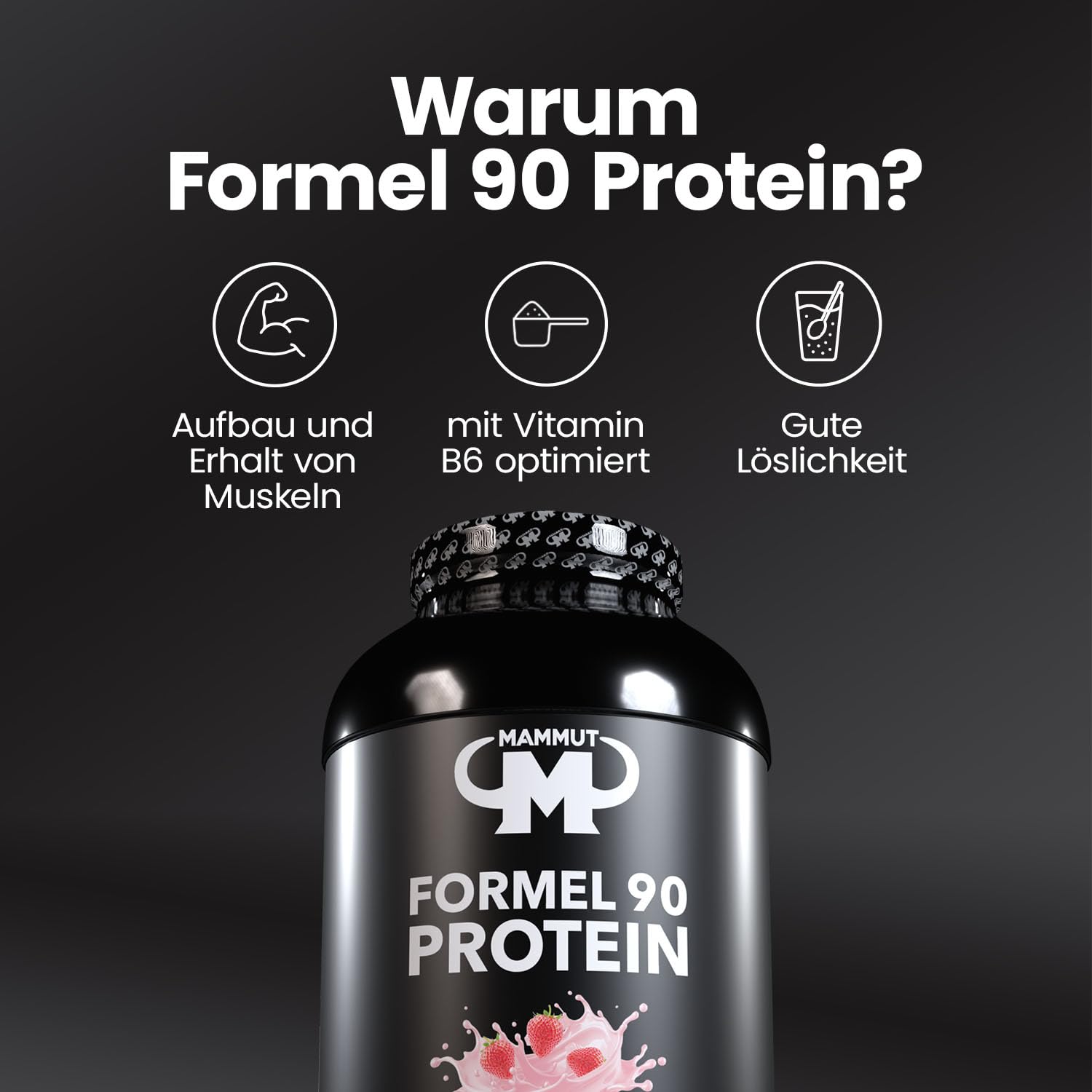 Mammut Nutrition Formel 90 Proteinpulver Erdbeere 3 kg, 4-Komponenten Protein: Sojaisolat, Whey, Milch, Ei-Protein mit Vitamin B6, gezielte Proteinversorgung, inkl. Keramik-Tasse
