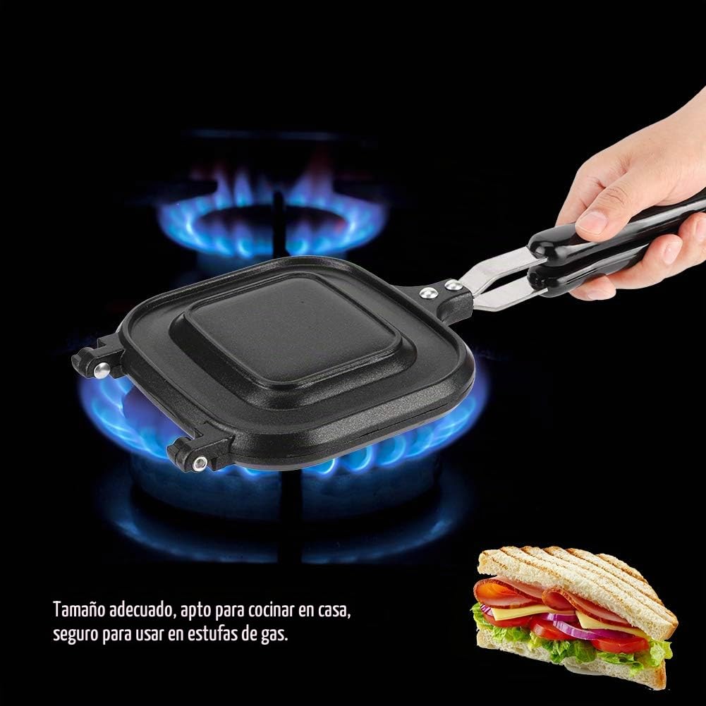 Alvinlite Sandwichera Caliente, para Estufas De Gas, A La Parrilla Crujiente, Simple, Aluminio, 14.4" X 6.3" X 1.4" (Largo X Ancho X Alto) (36.5 X 16 X 3.5 Cm), Negro, Exterior, Camping