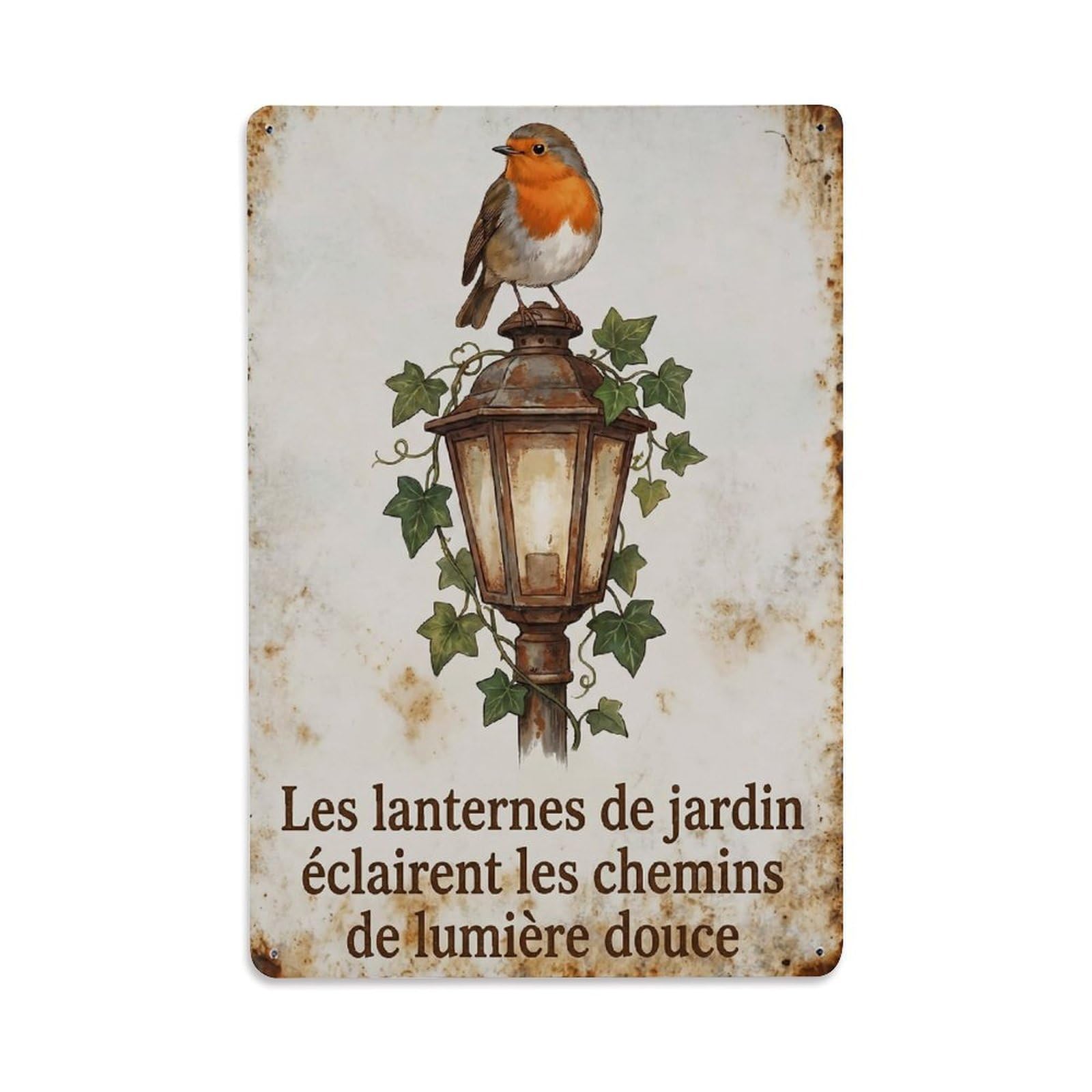 Robin Bird Garden Quote Garden Lantern Metal Tin Sign