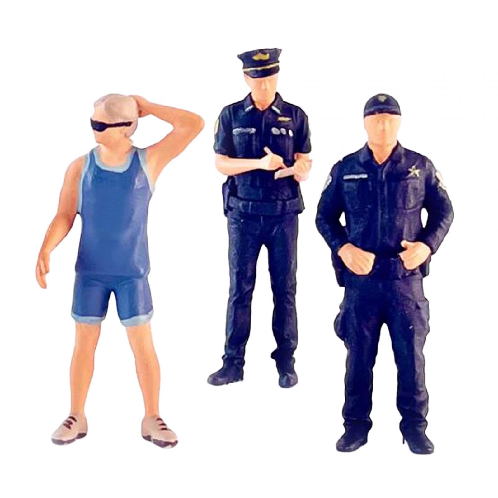 3 Pieces 1:64 Scale Tiny Cops and Men Figures Resin Figurines Layout Collections Movie Props Miniature Scenes Dioramas Decor