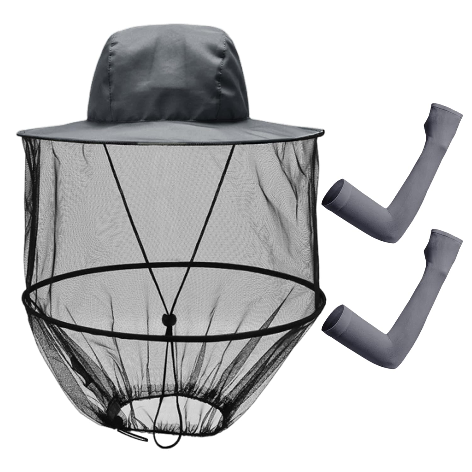 NXPWRC1 Anti-Mosquito Hat and 1 Anti-Uv Sleeve, Anti-Mosquito Hat with Mesh, Foldable Hat, Outdoor Gear, Fishing Hat, Hiking Hat, Sun Protection Arm Sleeves