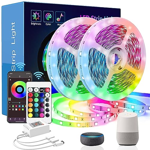 DAHAN 10M Tira LED de WIFI, Luces LED RGB 5050 Música de Tira Compatible Alexa Tira Led RGB Color Controlada Por Teléfono Inteligente, Trabaja con Sistema Android y iOS, Alexa, Google,Tira de luz para Fiesta,decoración de bricolaje, con Control Remoto (10M-2Rollos-WIFI)