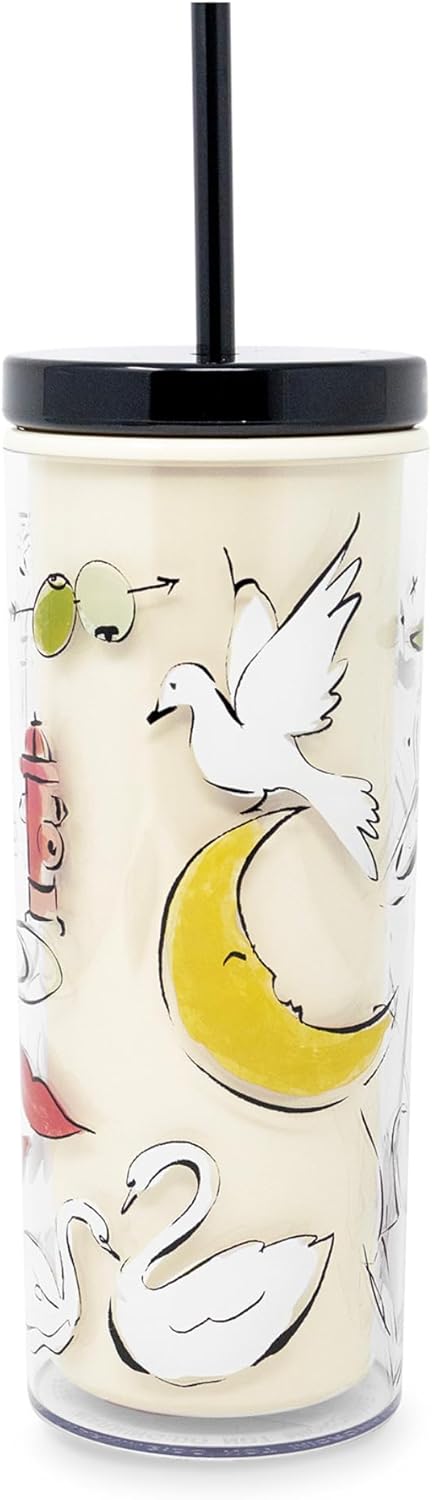kate spade new york Acrylic Tumbler with Lid and Straw, 24 oz Tumbler, Slim Double Wall Tumbler (New York Dream) - Image 2