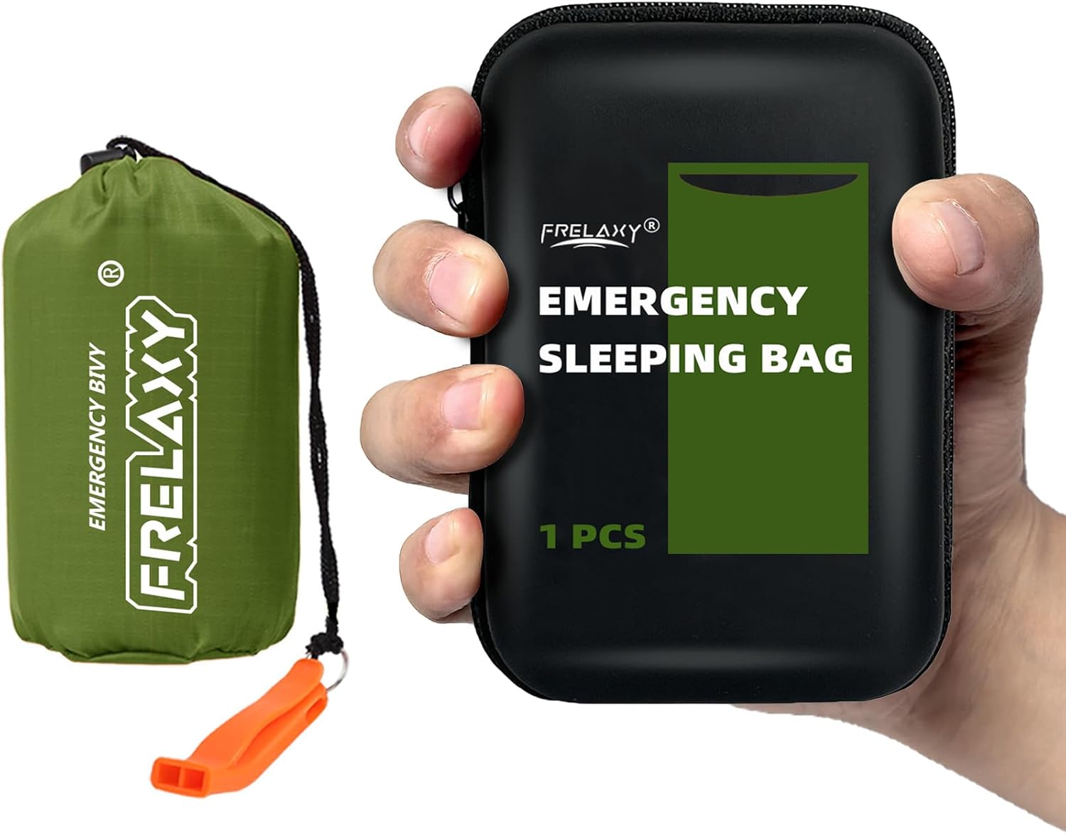 Frelaxy Emergency Sleeping Bag 1-Pack/2-Pack, Extra-Thick Compact Survival Bivy with Whistle, Storage Pouch, and EVA case, Perfect for Survival Kits (Army Green – 1 Pack) Frelaxy Emergency Sleeping Bag 1-Pack/2-Pack, Extra-Thick Compact Survival Bivy with Whistle, Storage Pouch, and EVA case, Perfect for Survival Kits (Army Green – 1 Pack)
