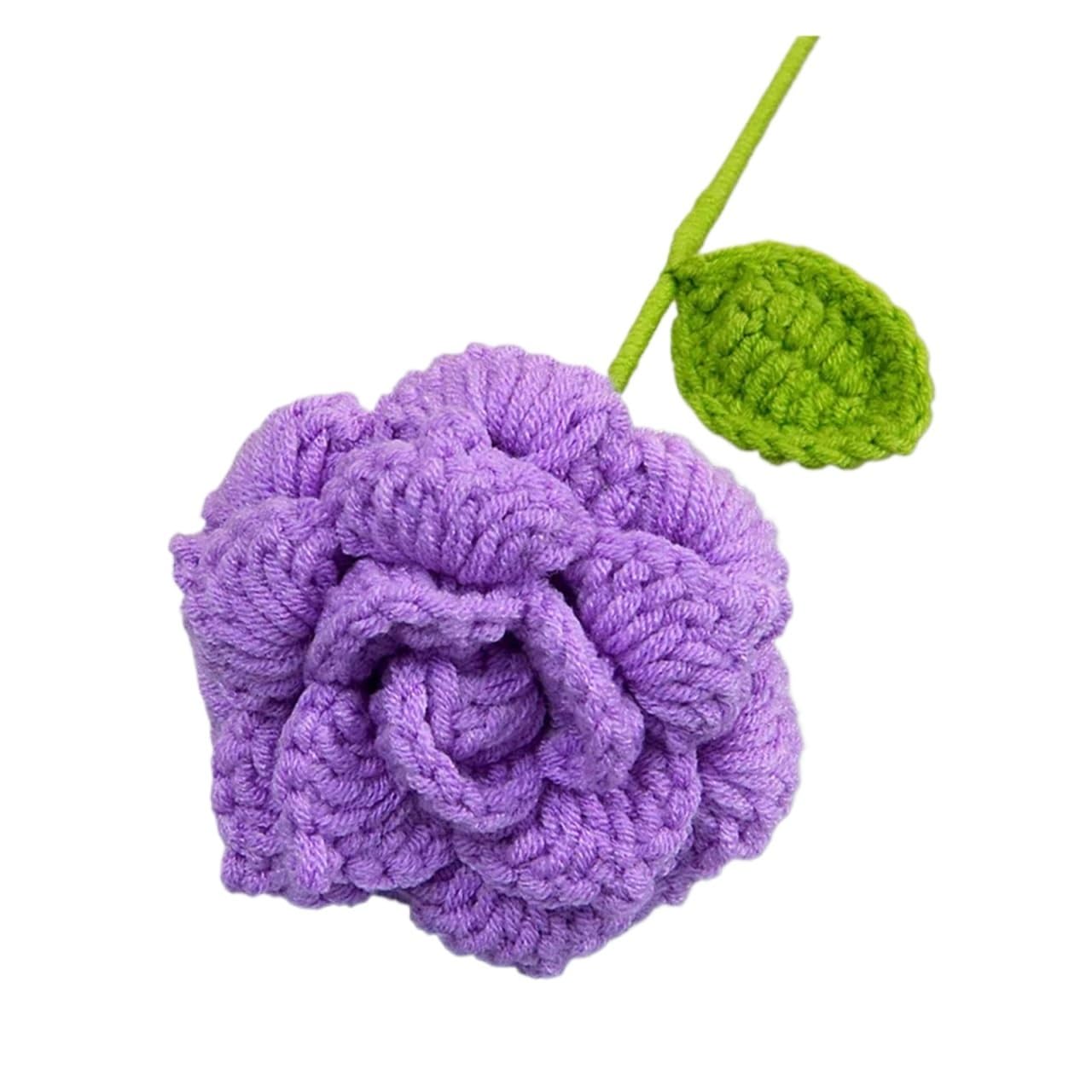 Ndsjaie Purple Fabric Flowers Home Decor 1Pc Handmade Crochet Flower Bouquets, Knitted Fabric Rose Bouquet For Diy Home Decor, For Woman Wife Mom Girlfriend Lovers For Wedding Celebration Decor(Purple)