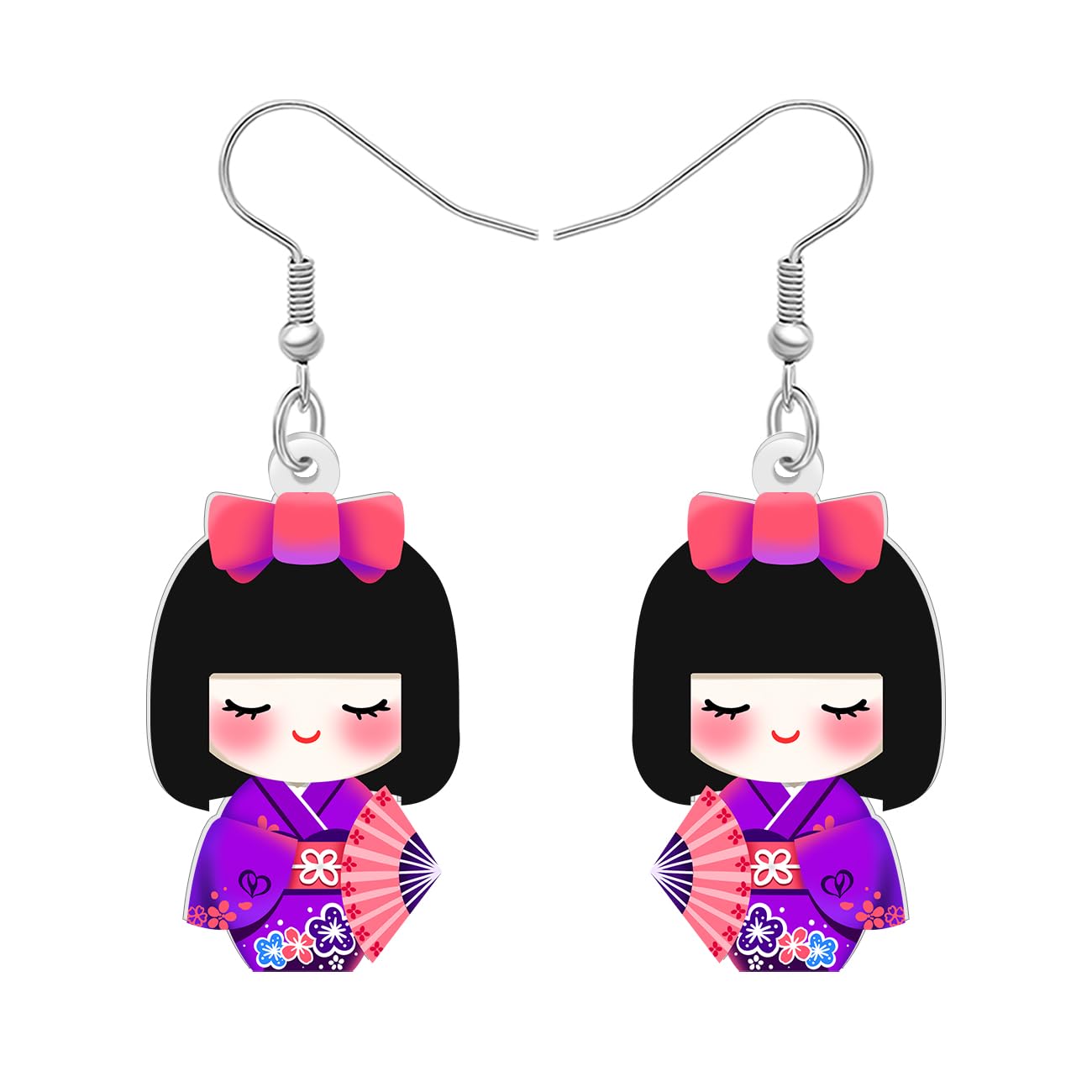DALANE Acrylic Fun Japanese Kimono Doll Dangle Earrings Gifts for Women Cute Traditional Culture Kimono Doll Dangling Designer Earrings Hypoallergenic
