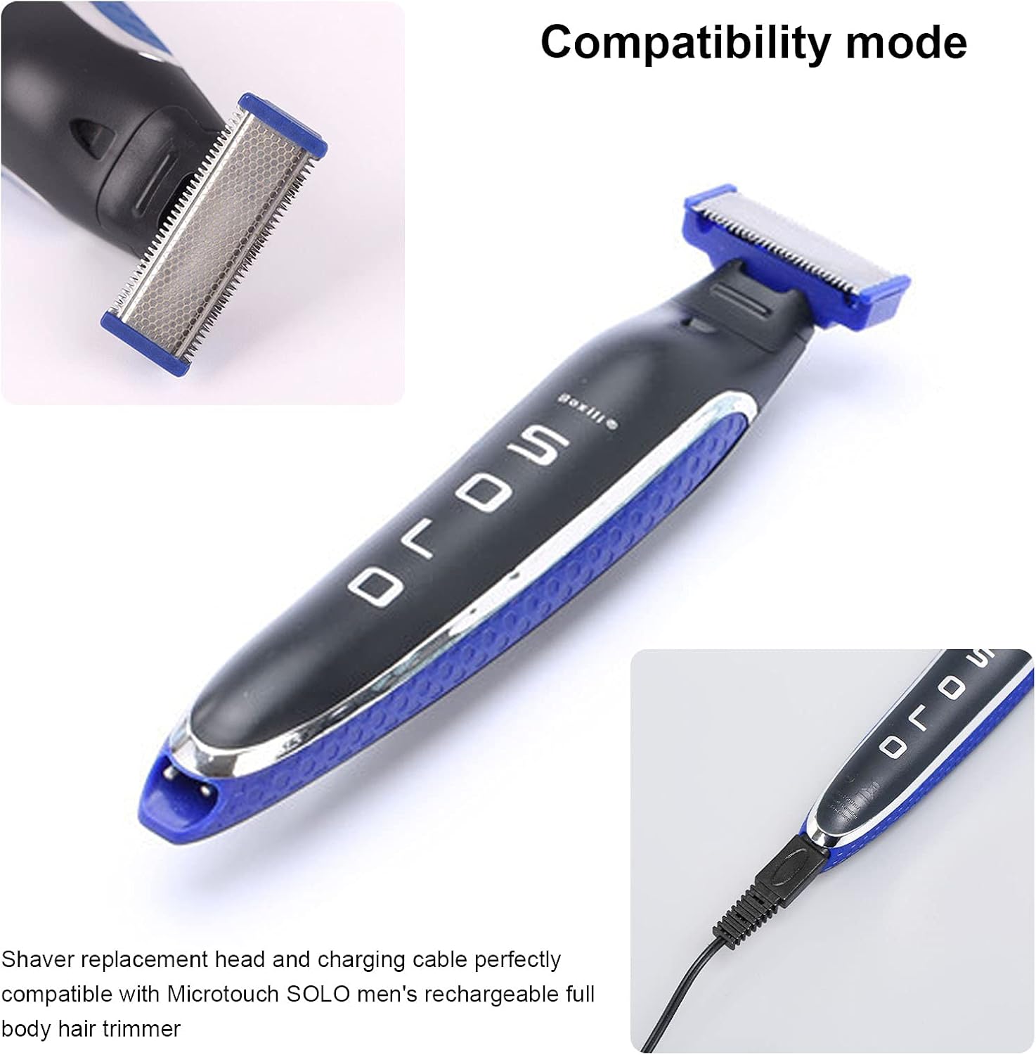 Shaver Charging Cable and Solo Replacement Heads Compatible with