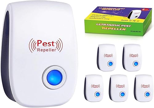 Pest Repeller ultrasónico original 2024 para interiores con paquete de 6 – Seguro para humanos y mascotas – Control de plagas para el hogar,