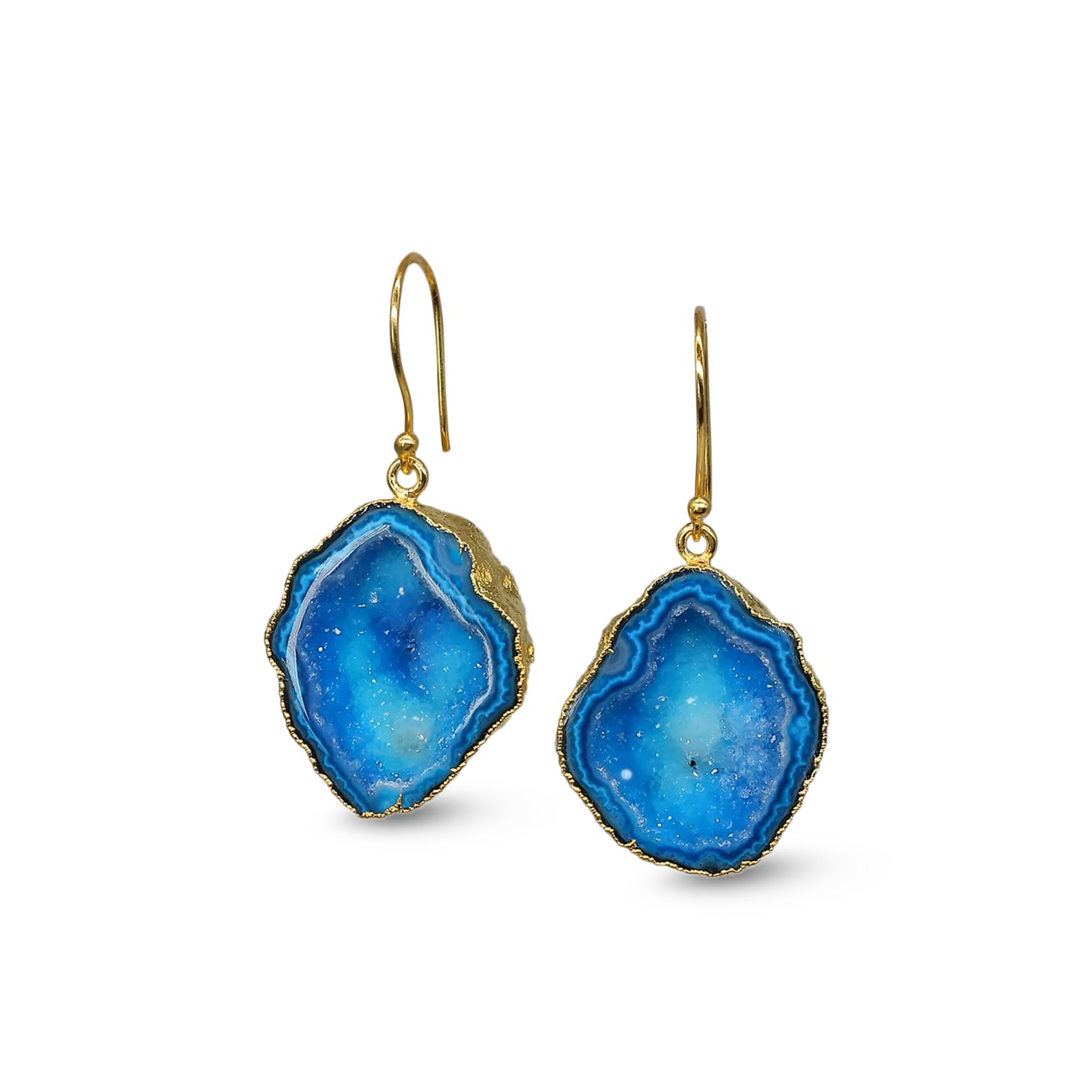 Dazzle Appeal Raw Druzy Crystal Dangle Earrings with Gold Plating – Handmade Boho Stone Jewelry for Women – Natural Gemstone Statement Earrings, 20-30