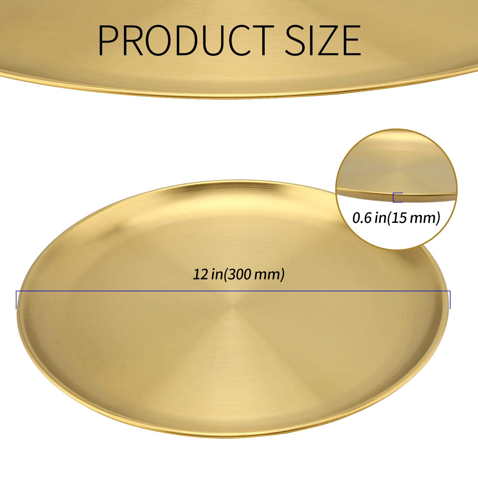 Condition photo showing New/Like New for zeonhei 4 pack 12 inch gold stainless steel plates, round gold metal dinner plates, dishwasher safe stainless steel serving dishes for home, camping, barbecue