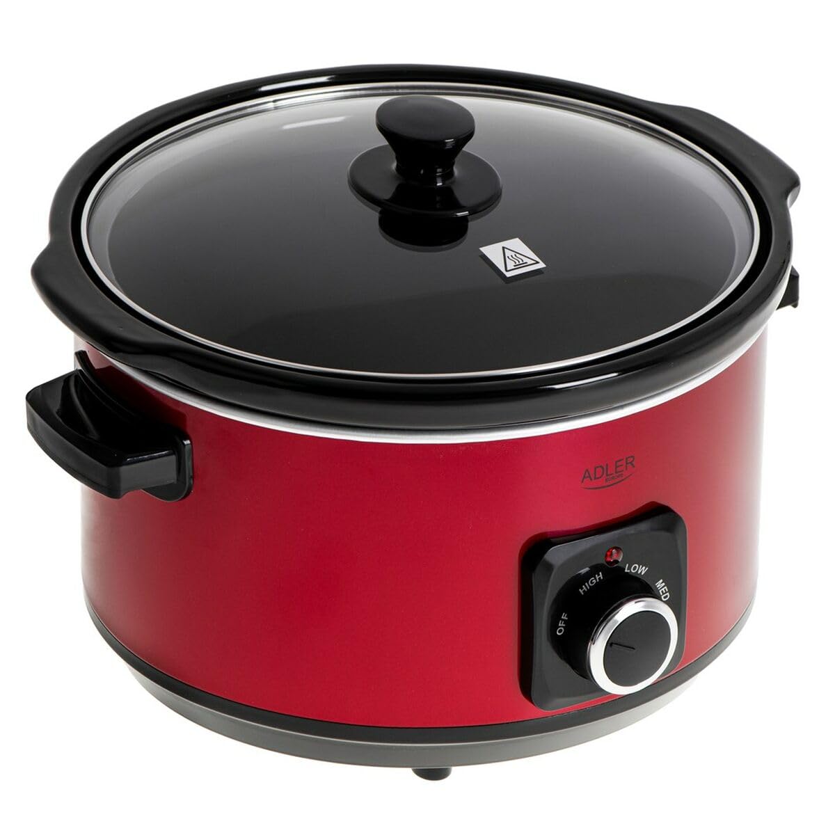 Adler - Wolnowar - Wolnowar - Zdejmowany garnek ceramiczny - 5,8 l - Odporne na wysokie temperatury uchwyty do przenoszenia, szklana pokrywka, 3 poziomy gotowania, nadaje się do mycia w zmywarce,